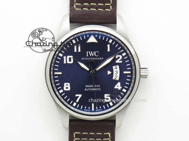 MIROTIME 1225 Pilot Chrono SS IW387809 ZF 1:1 Best Edition Silver Dial Blue Numbers On Blue Leather Strap A Lightweight 7263